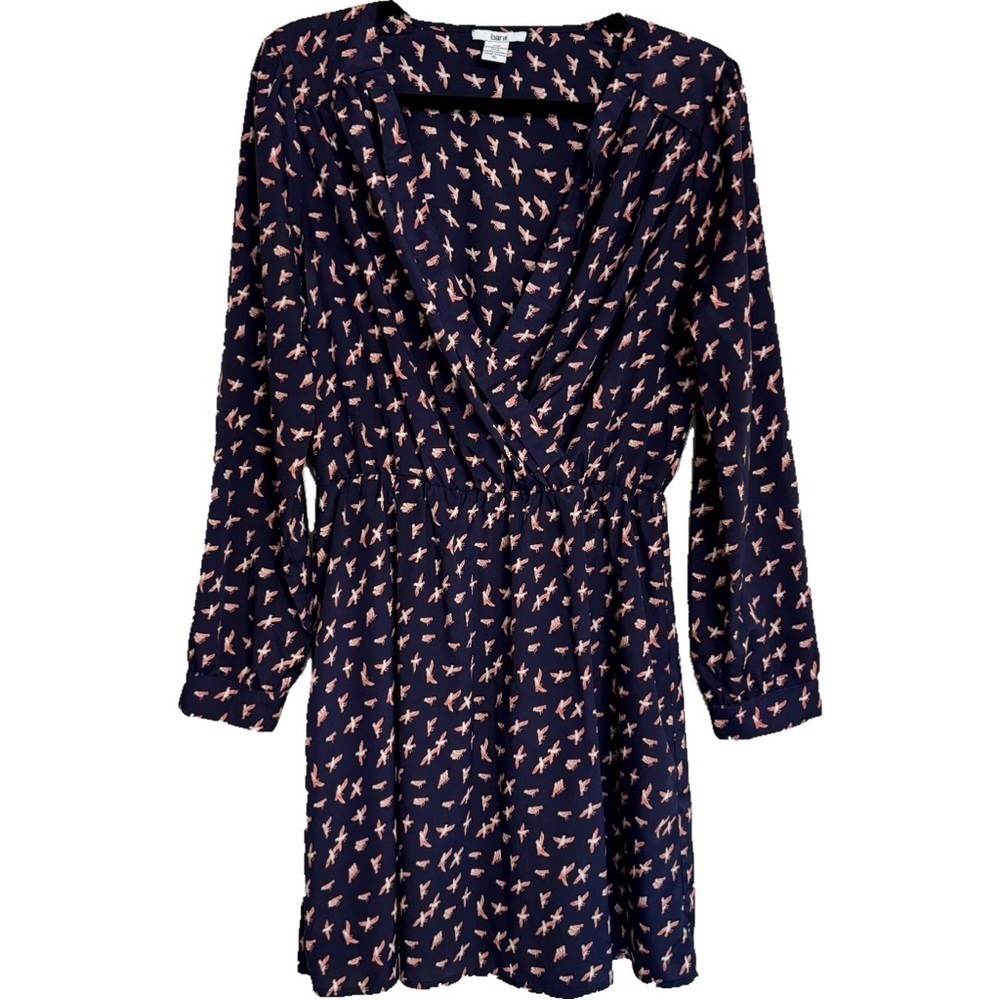 Novelty Print Birds Bar III Dress Long Sleeve Navy Blue Size XL Summer Spring - Picture 1 of 16
